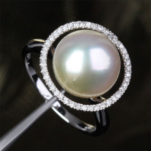 South Sea Pearl Diamond Unique Halo Engagement Ring - Lord of Gem Rings