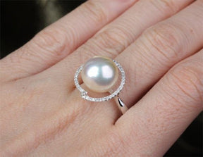 South Sea Pearl Diamond Unique Halo Engagement Ring - Lord of Gem Rings