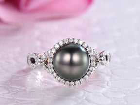 Tahitian Pearl Crossover Ring Moissanite Band in Two Tones Gold - Lord of Gem Rings