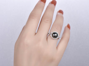 Tahitian Pearl Crossover Ring Moissanite Band in Two Tones Gold - Lord of Gem Rings