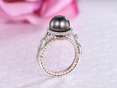 Tahitian Pearl Crossover Ring Moissanite Band in Two Tones Gold - Lord of Gem Rings