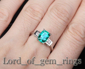 Three-Stone Cushion Emerald Diamond Engagement Ring - Lord of Gem Rings