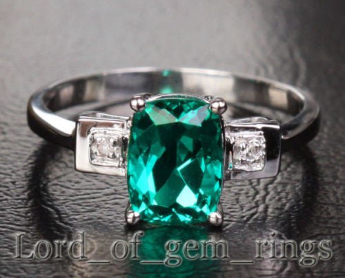 Three-Stone Cushion Emerald Diamond Engagement Ring - Lord of Gem Rings