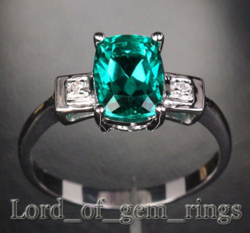 Three-Stone Cushion Emerald Diamond Engagement Ring - Lord of Gem Rings