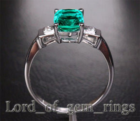 Three-Stone Cushion Emerald Diamond Engagement Ring - Lord of Gem Rings