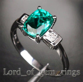 Three-Stone Cushion Emerald Diamond Engagement Ring - Lord of Gem Rings