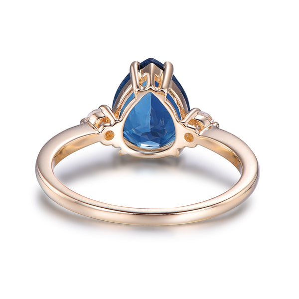 Three Stone London Blue Topaz Moissanite Ring 14K Yellow Gold - Lord of Gem Rings