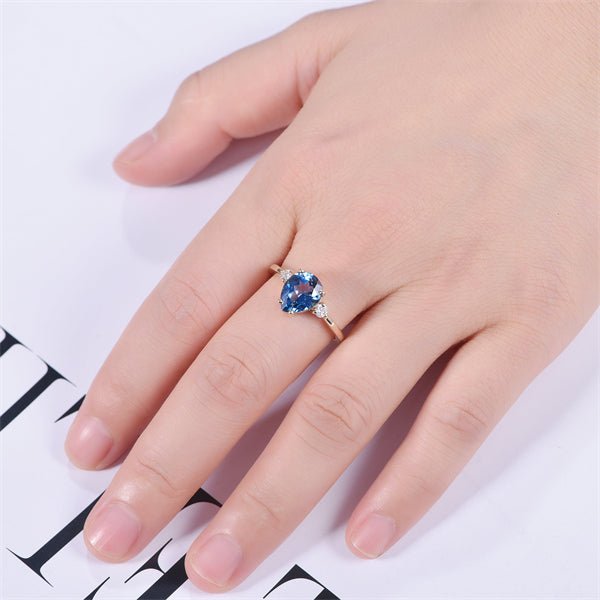 Three Stone London Blue Topaz Moissanite Ring 14K Yellow Gold - Lord of Gem Rings