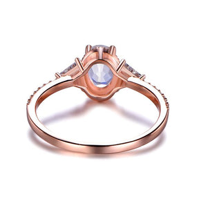 Three-Stone Oval Moonstone Trillion Moissanite Side Stones Milgrain Ring - Lord of Gem Rings