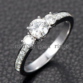 Three Stones Round Moissanite Engagement Ring - Lord of Gem Rings