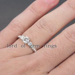 Three Stones Round Moissanite Engagement Ring - Lord of Gem Rings