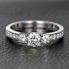 Three Stones Round Moissanite Engagement Ring - Lord of Gem Rings