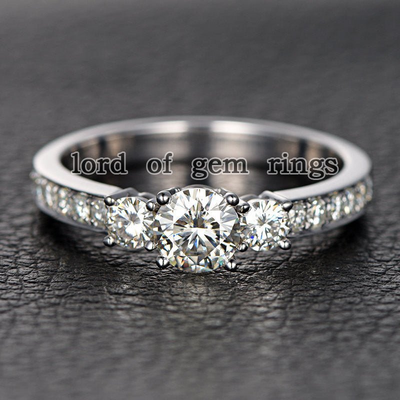 Three Stones Round Moissanite Engagement Ring - Lord of Gem Rings