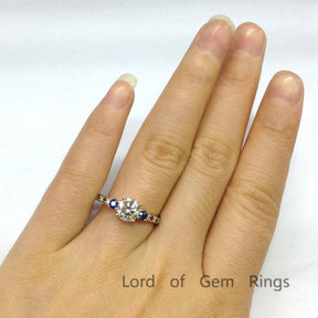 Three Stones Round Moissanite Sapphire Engagement Ring - Lord of Gem Rings