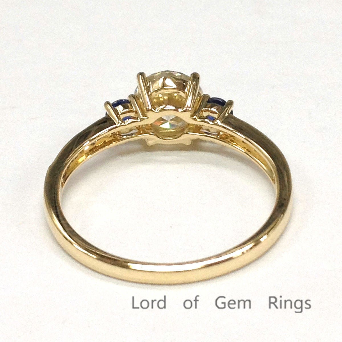 Three Stones Round Moissanite Sapphire Engagement Ring - Lord of Gem Rings