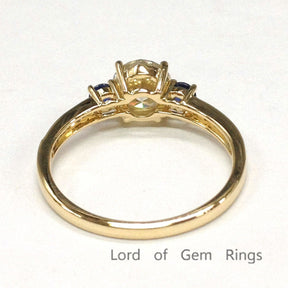 Three Stones Round Moissanite Sapphire Engagement Ring - Lord of Gem Rings