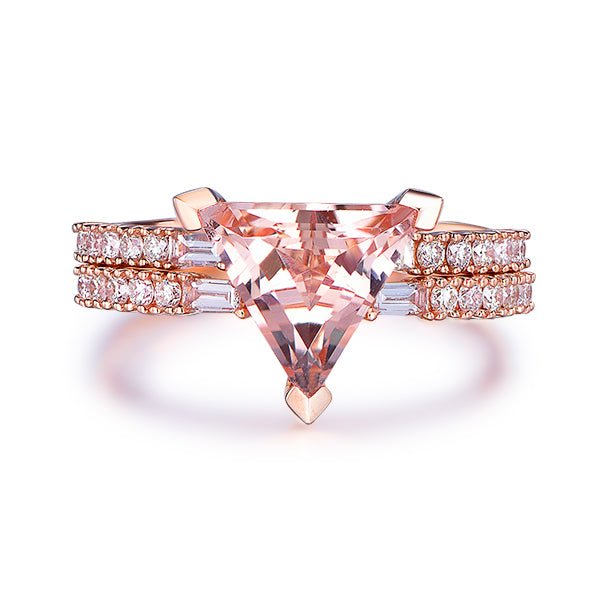 Trillion Morganite Baguette Diamond Euro Bridal Set - Lord of Gem Rings