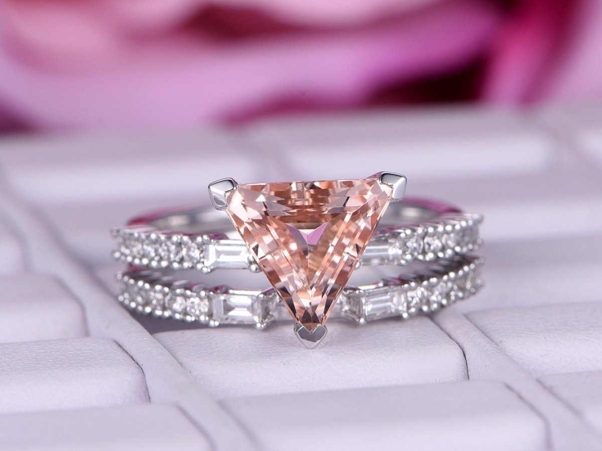 Trillion Morganite Baguette Diamond Euro Bridal Set - Lord of Gem Rings