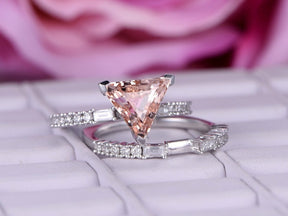 Trillion Morganite Baguette Diamond Euro Bridal Set - Lord of Gem Rings