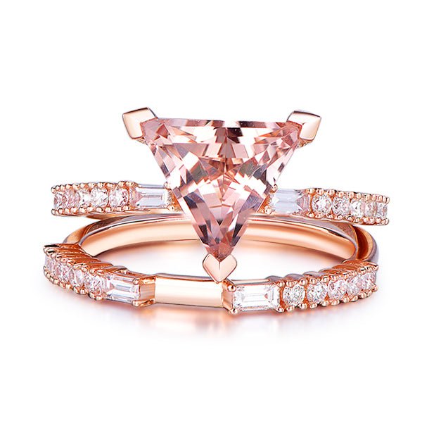 Trillion Morganite Baguette Diamond Euro Bridal Set - Lord of Gem Rings