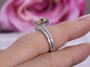 Trillion Morganite Baguette Diamond Euro Bridal Set - Lord of Gem Rings