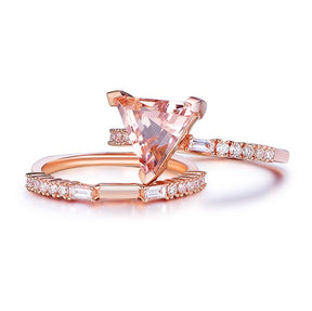 Trillion Morganite Baguette Diamond Euro Bridal Set - Lord of Gem Rings