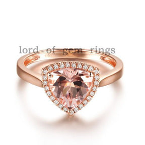 Trillion Morganite Diamond Halo Ring 14K Rose Gold - Lord of Gem Rings