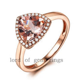 Trillion Morganite Diamond Halo Ring 14K Rose Gold - Lord of Gem Rings