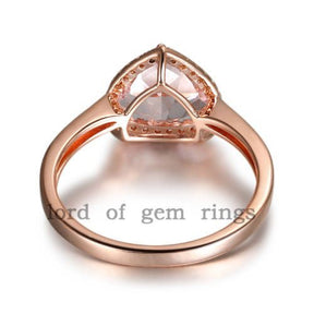 Trillion Morganite Diamond Halo Ring 14K Rose Gold - Lord of Gem Rings