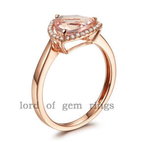 Trillion Morganite Diamond Halo Ring 14K Rose Gold - Lord of Gem Rings