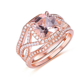 Twisted Cushion Morganite Diamond Ring Guard Trio Bridal Set - Lord of Gem Rings