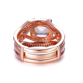 Twisted Cushion Morganite Diamond Ring Guard Trio Bridal Set - Lord of Gem Rings