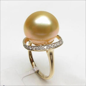 Unique Design 11mm South Sea Pearl Diamond Ring 14K Yellow Gold - Lord of Gem Rings