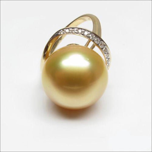 Unique Design 11mm South Sea Pearl Diamond Ring 14K Yellow Gold - Lord of Gem Rings