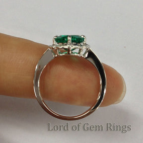 Vintage Diamond Floral Halo Cushion Emerald Engagement Ring - Lord of Gem Rings