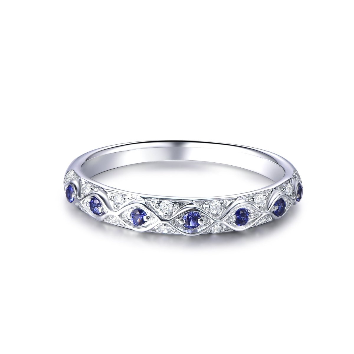 Vintage Inspired Natural Sapphire Marquise Filigree September Birthstone Band - Lord of Gem Rings