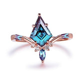 Vintage Kite Alexandrite Diamond Engagement Ring 14K Rose Gold - Lord of Gem Rings