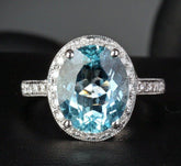 Vintage Oval Aquamarine Milgrain Under Gallery Diamond Halo Ring - Lord of Gem Rings