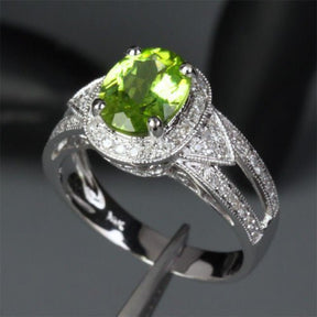 Vintage Oval Peridot Diamond Milgrain Split Shank Engagement Ring - Lord of Gem Rings