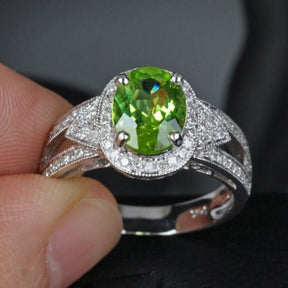 Vintage Oval Peridot Diamond Milgrain Split Shank Engagement Ring - Lord of Gem Rings