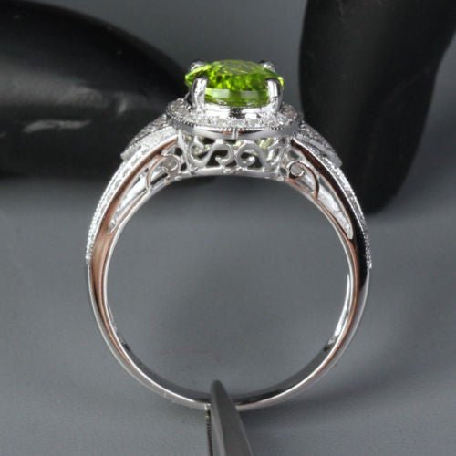 Vintage Oval Peridot Diamond Milgrain Split Shank Engagement Ring - Lord of Gem Rings