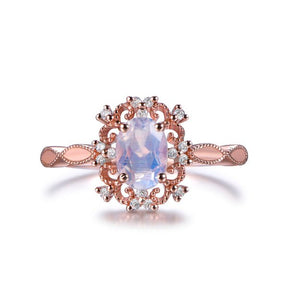 Vintage Style Oval Moonstone Diamond Halo Engagement Ring - Lord of Gem Rings