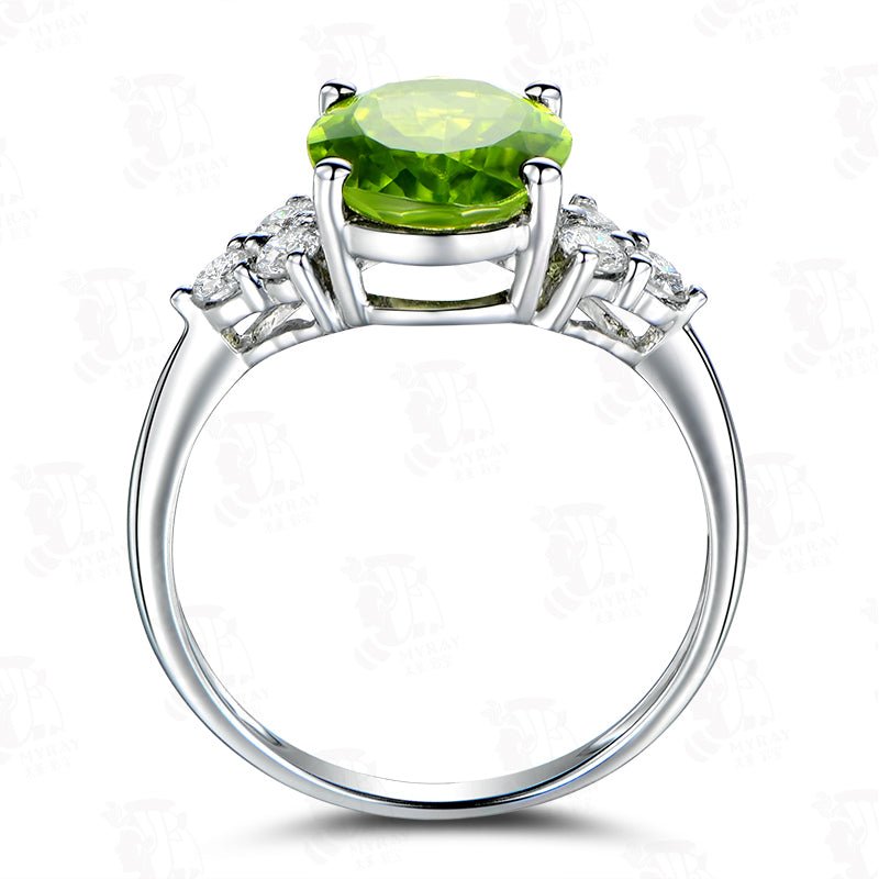 Vintage Trio Accents Oval Peridot Solitaire Ring - Lord of Gem Rings