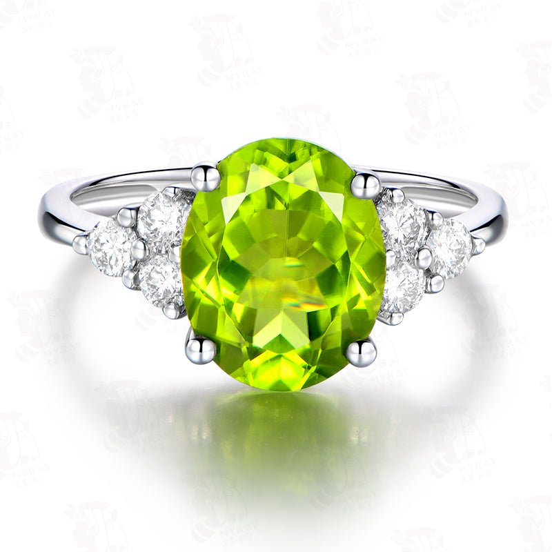 Vintage Trio Accents Oval Peridot Solitaire Ring - Lord of Gem Rings