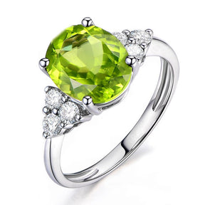 Vintage Trio Accents Oval Peridot Solitaire Ring - Lord of Gem Rings