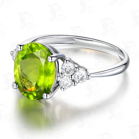 Vintage Trio Accents Oval Peridot Solitaire Ring - Lord of Gem Rings