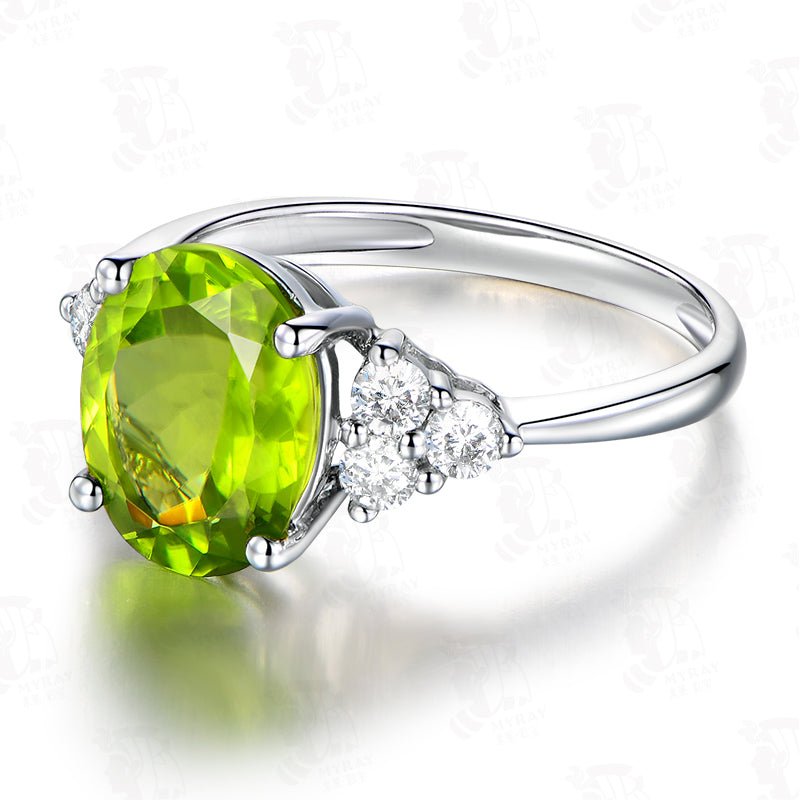 Vintage Trio Accents Oval Peridot Solitaire Ring - Lord of Gem Rings