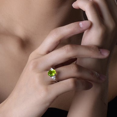 Vintage Trio Accents Oval Peridot Solitaire Ring - Lord of Gem Rings