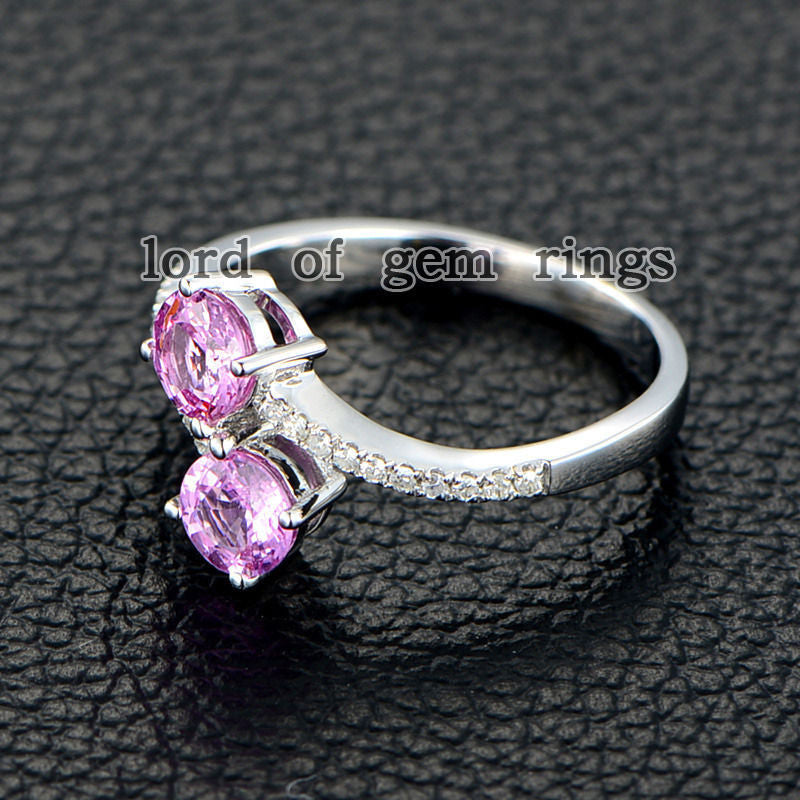 Two-Row Round Brilliant Bypass Diamond Engagement Ring 14kt / Pink / 3-15